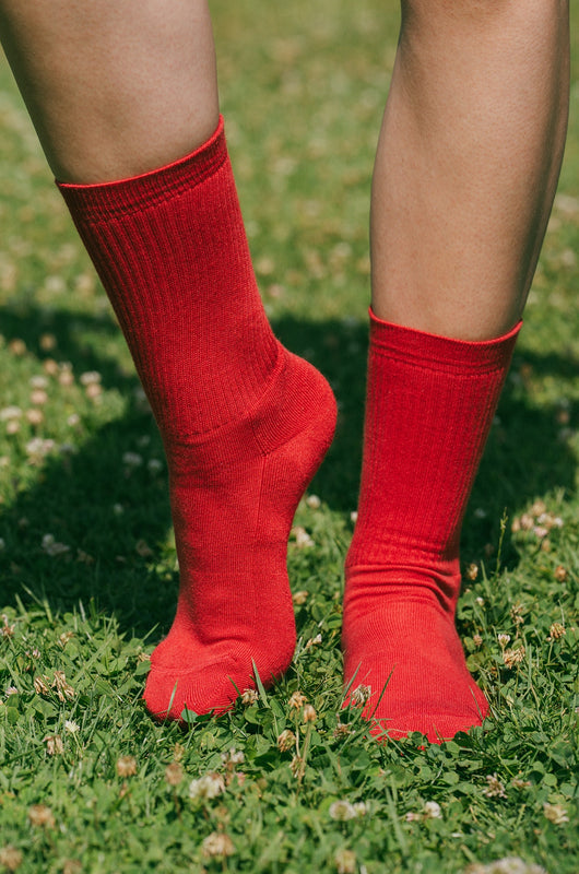 Pétrone chaussettes de tennis coton bio ecocell femme rouge