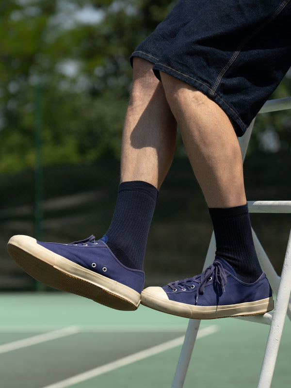 Pétrone chaussettes de tennis coton bio ecocell écru rayé marine homme