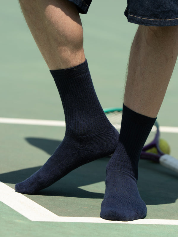 Pétrone chaussettes de tennis coton bio ecocell écru rayé marine homme
