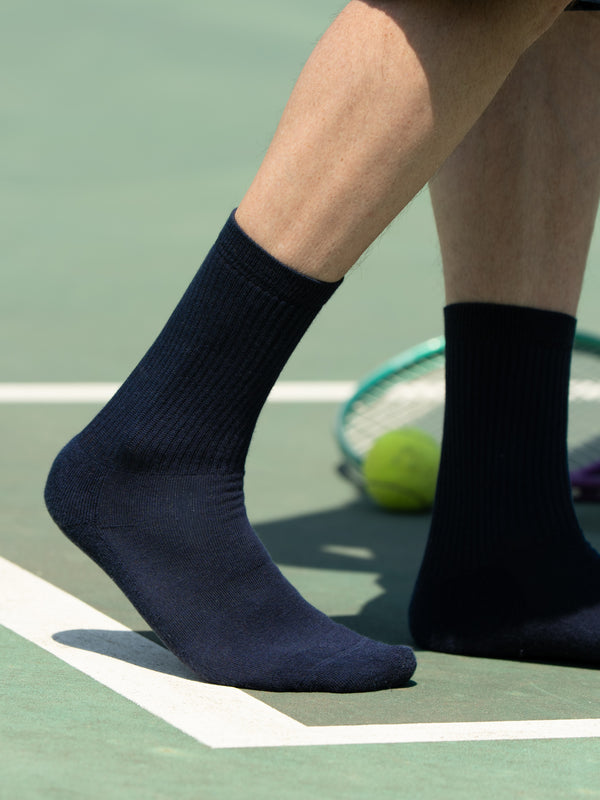 Pétrone chaussettes de tennis coton bio ecocell écru rayé marine homme