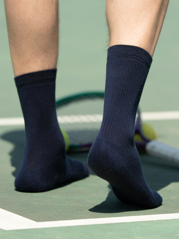 Pétrone chaussettes de tennis coton bio ecocell écru rayé marine homme