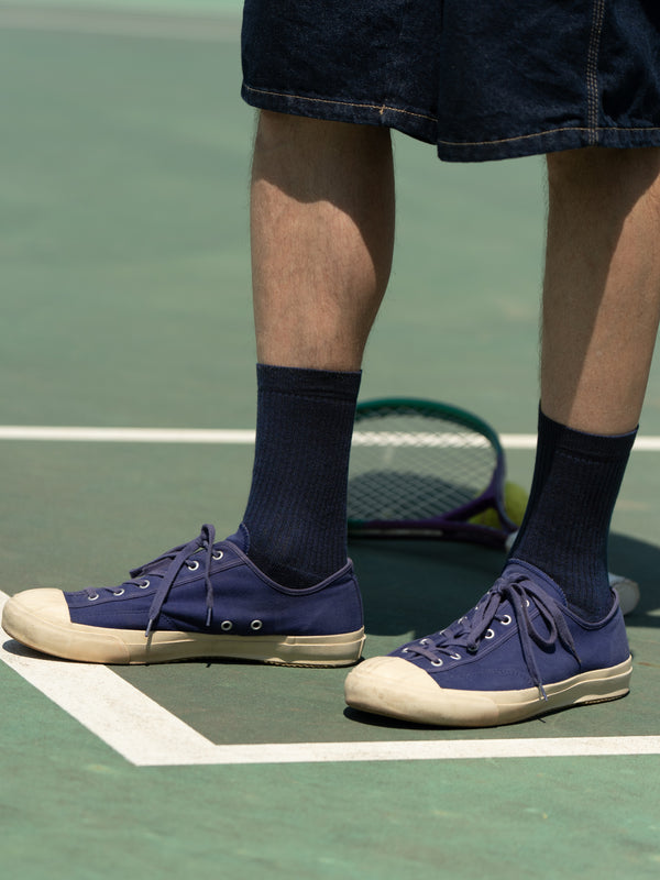 Pétrone chaussettes de tennis coton bio ecocell écru rayé marine homme