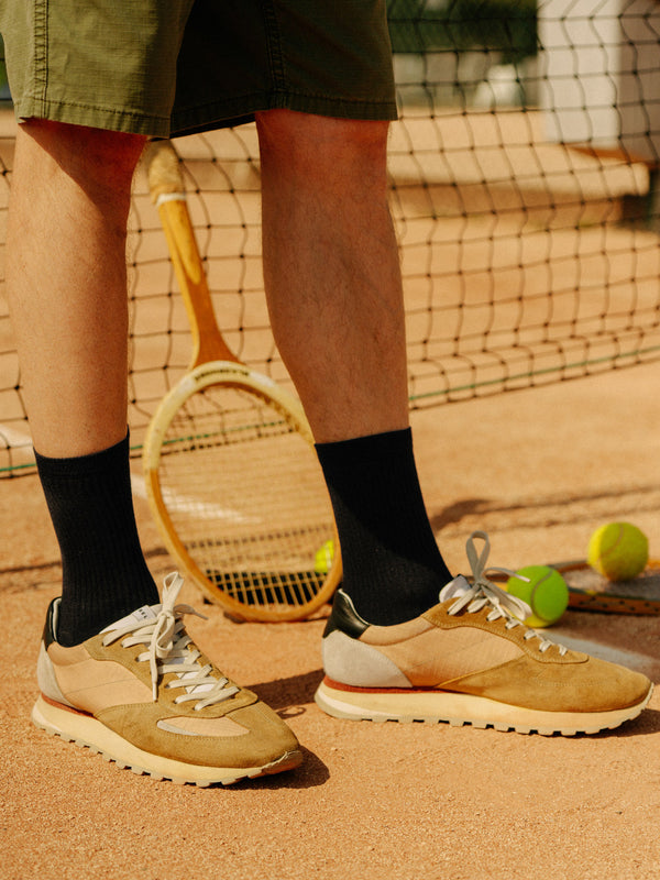 Pétrone chaussettes de tennis coton bio ecocell écru rayé marine homme