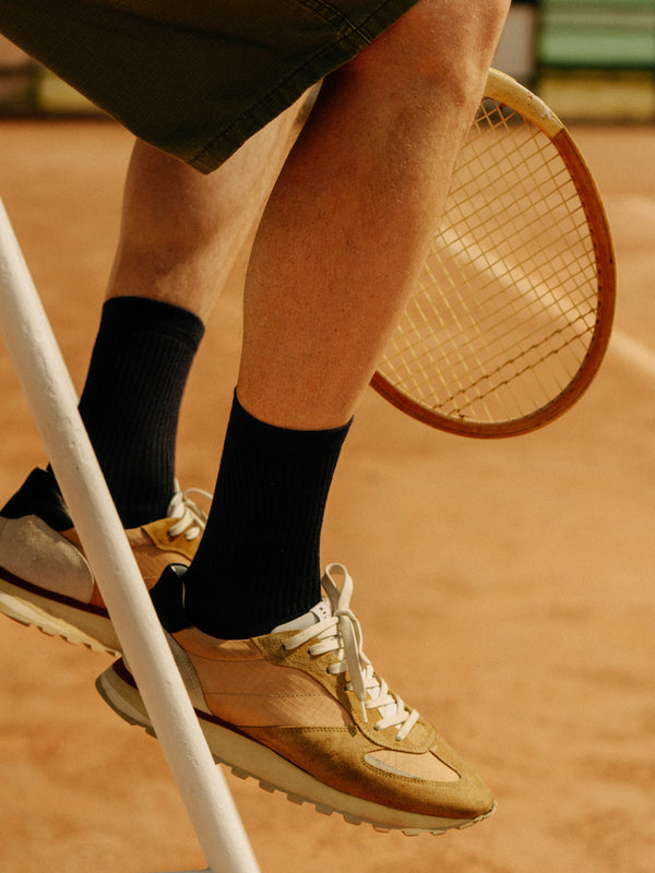 Pétrone chaussettes de tennis coton bio ecocell écru rayé marine homme