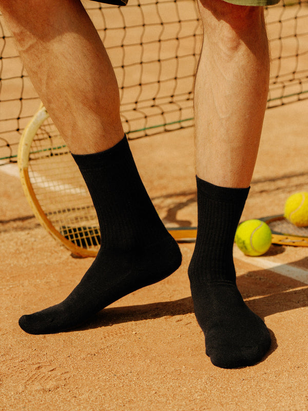 Pétrone chaussettes de tennis coton bio ecocell écru rayé marine homme