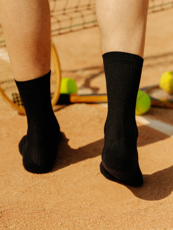 Pétrone chaussettes de tennis coton bio ecocell écru rayé marine homme