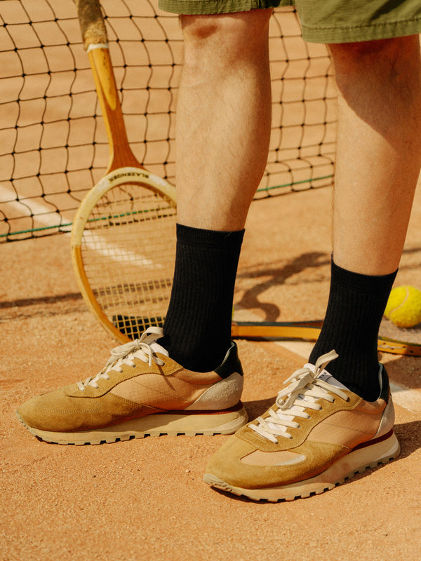 Pétrone chaussettes de tennis coton bio ecocell écru rayé marine homme