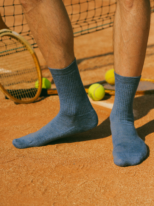Pétrone chaussettes de tennis coton bio ecocell bleu jean homme