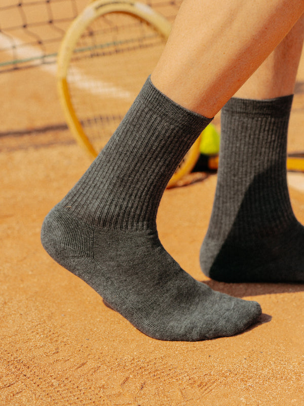 Pétrone chaussettes de tennis coton bio ecocell écru rayé marine homme