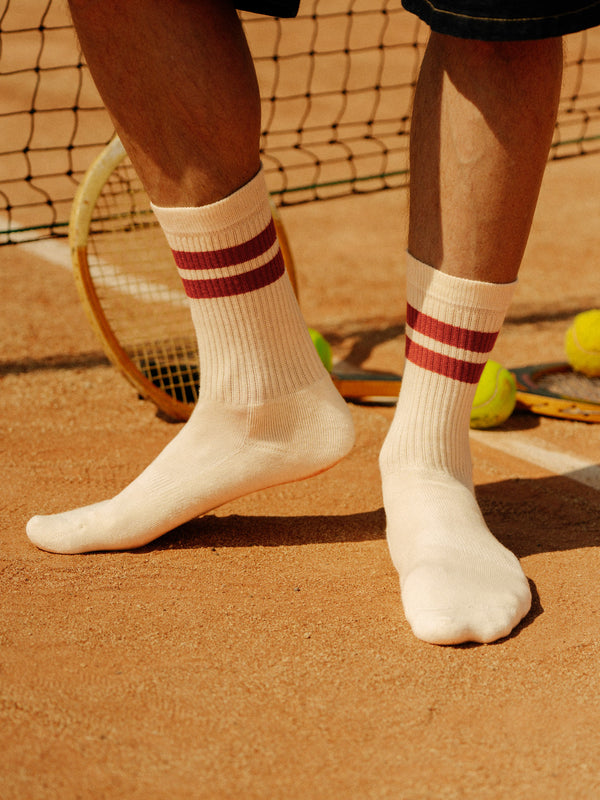 Pétrone chaussettes de tennis coton bio ecocell écru rayé marine homme