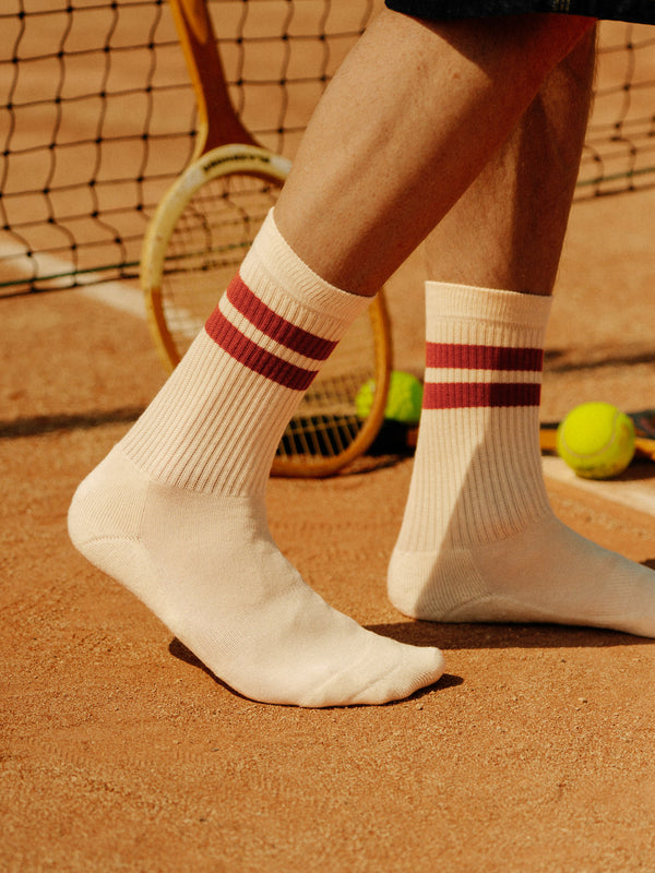 Pétrone chaussettes de tennis coton bio ecocell écru rayé marine homme