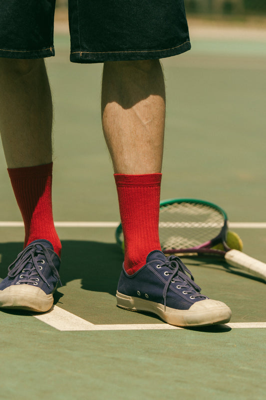 Pétrone chaussettes de tennis coton bio ecocell écru rayé marine homme