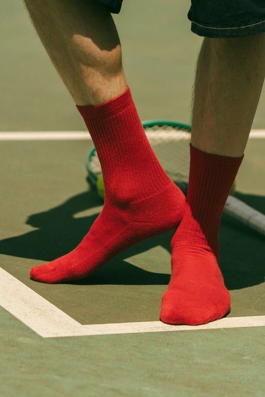 Pétrone chaussettes de tennis coton bio ecocell écru rayé marine homme