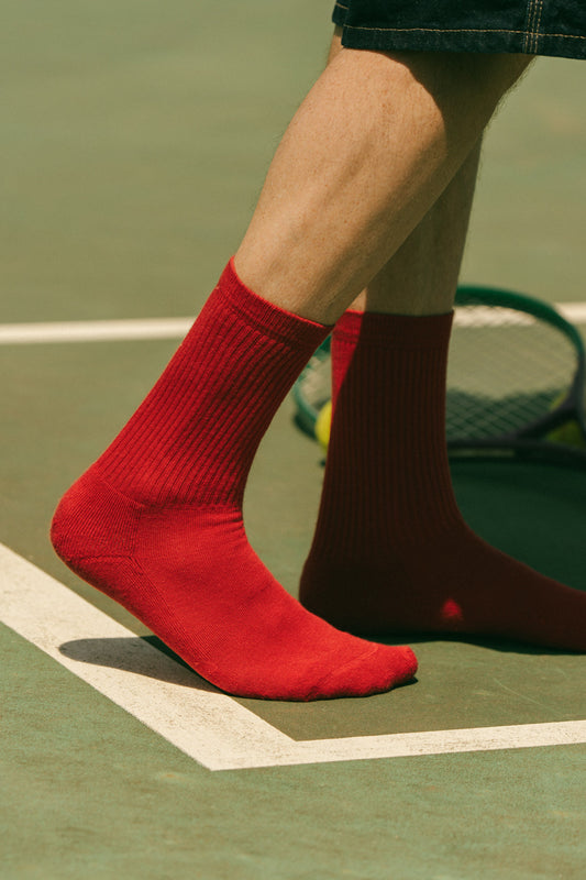 Pétrone chaussettes de tennis coton bio ecocell écru rayé marine homme