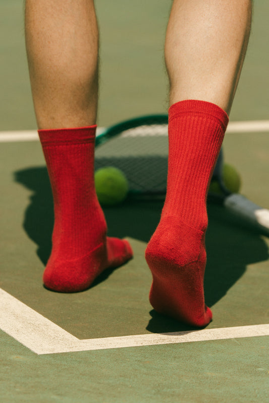 Pétrone chaussettes de tennis coton bio ecocell écru rayé marine homme