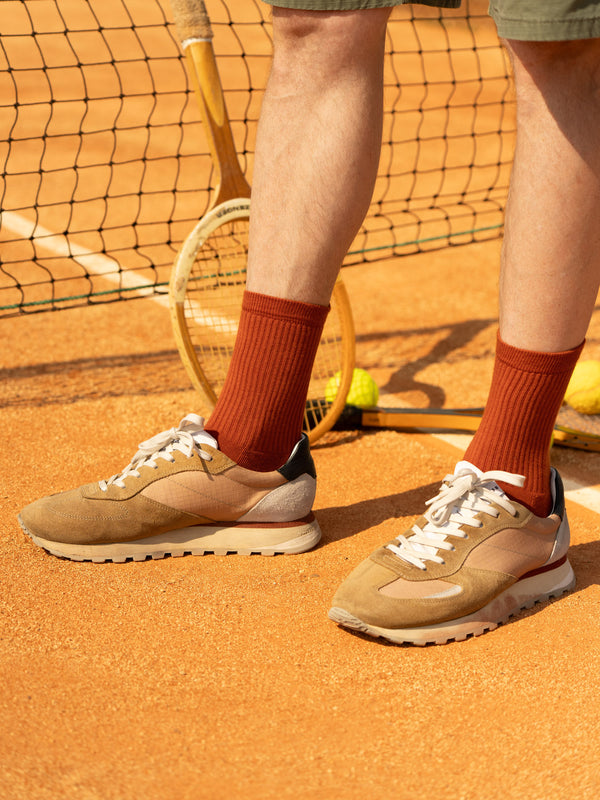 Pétrone chaussettes de tennis coton bio ecocell rouille homme