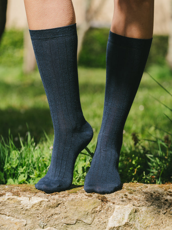 Pétrone chaussettes lin coton bleu marine femme