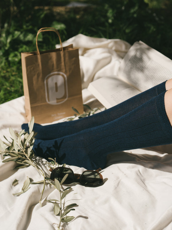 Pétrone chaussettes lin coton bleu marine femme
