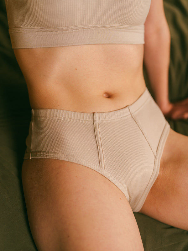 Pétrone culotte côtelée midi femme confortable coton biologique tencel lyocell beige