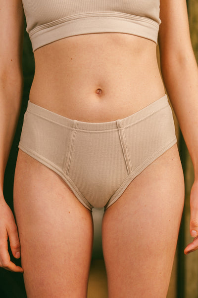 Pétrone culotte côtelée midi femme confortable coton biologique tencel lyocell beige