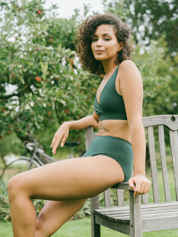 Pétrone culotte femme taille haute coton biologique tencel vert bouteille