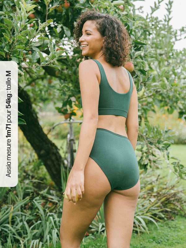 Pétrone culotte femme taille haute coton biologique tencel vert bouteille