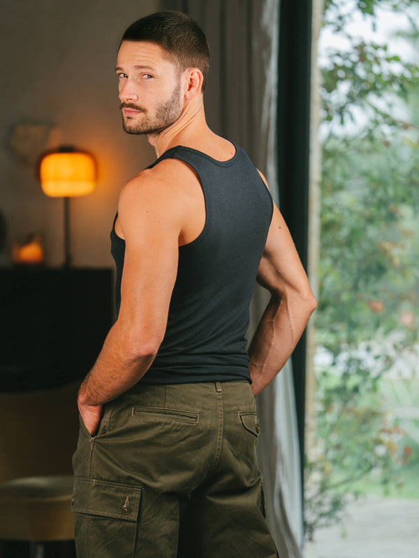 Pétrone débardeur marcel coton biologique tencel lyocell bleu marine homme