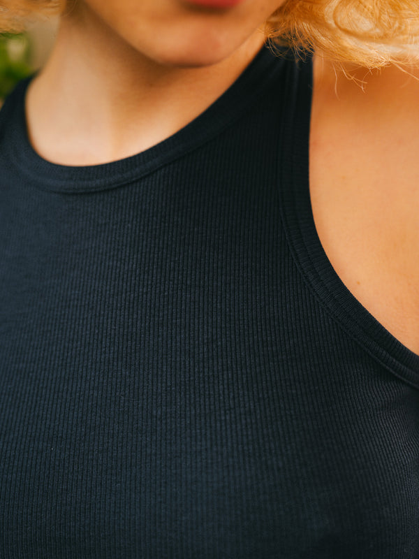 Pétrone débardeur côtelé femme confortable coton biologique tencel lyocell bleu marine