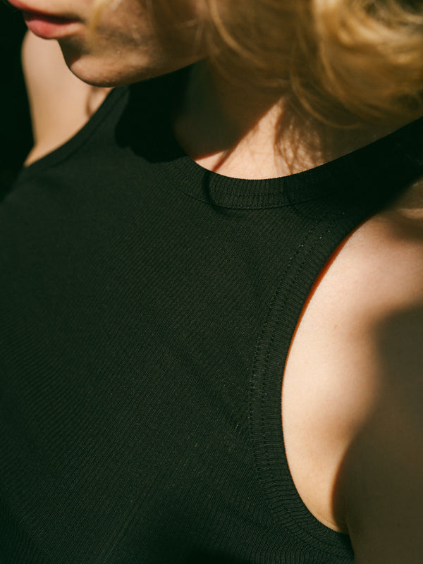 Pétrone débardeur côtelé femme confortable coton biologique tencel lyocell noir