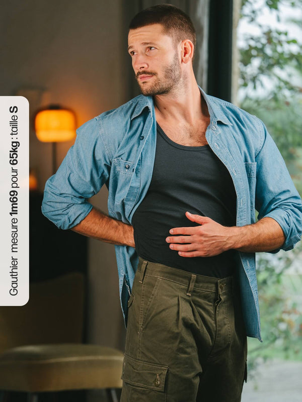 Pétrone débardeur marcel coton biologique tencel lyocell bleu marine homme