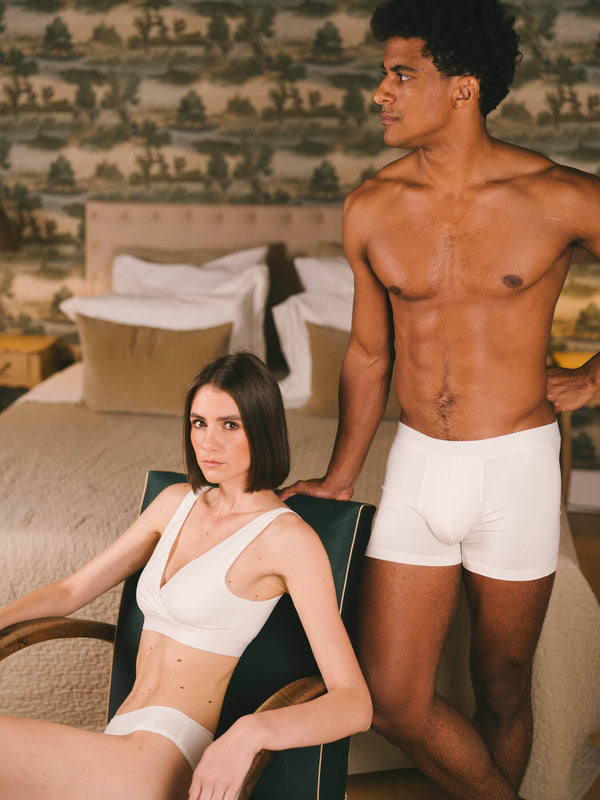 Pétrone boxer confort coton biologique tencel blanc crème homme