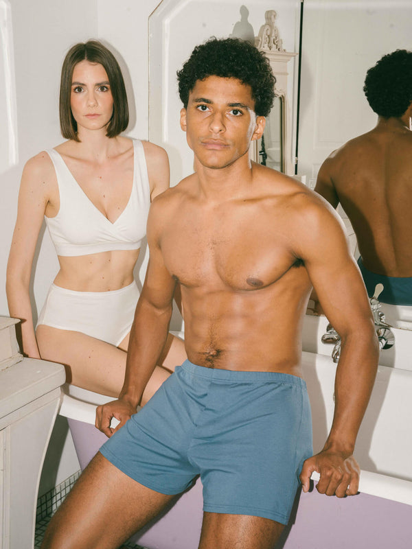 Pétrone caleçon coton tencel lyocell bleu céruléen homme