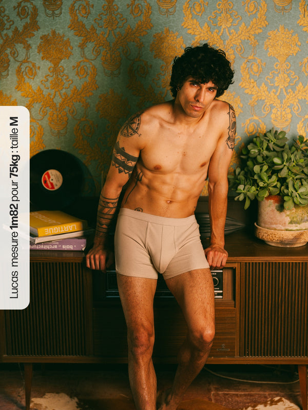 Pétrone boxer côtelé homme confortable coton biologique tencel lyocell beige