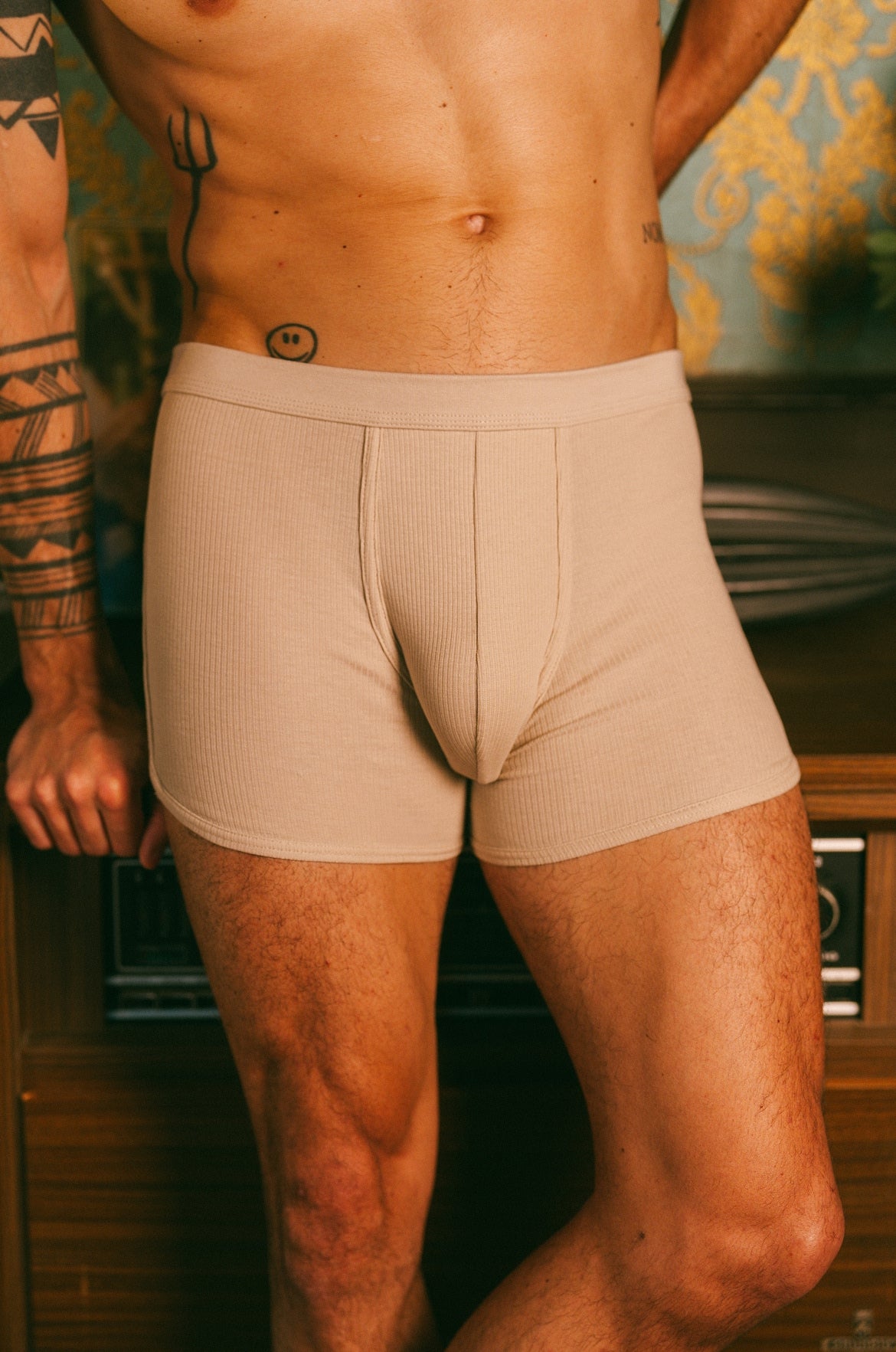 Pétrone boxer côtelé homme confortable coton biologique tencel lyocell beige