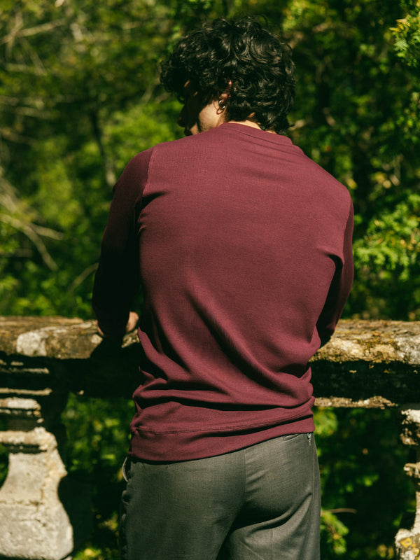 Pétrone henley côtelé homme manches longues confortable coton biologique tencel lyocell bordeaux foncé