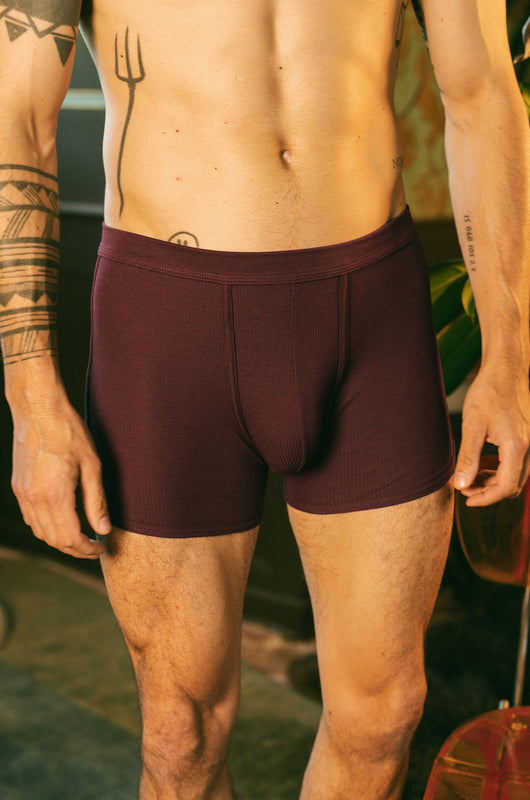 Pétrone boxer côtelé homme confortable coton biologique tencel lyocell bordeaux foncé