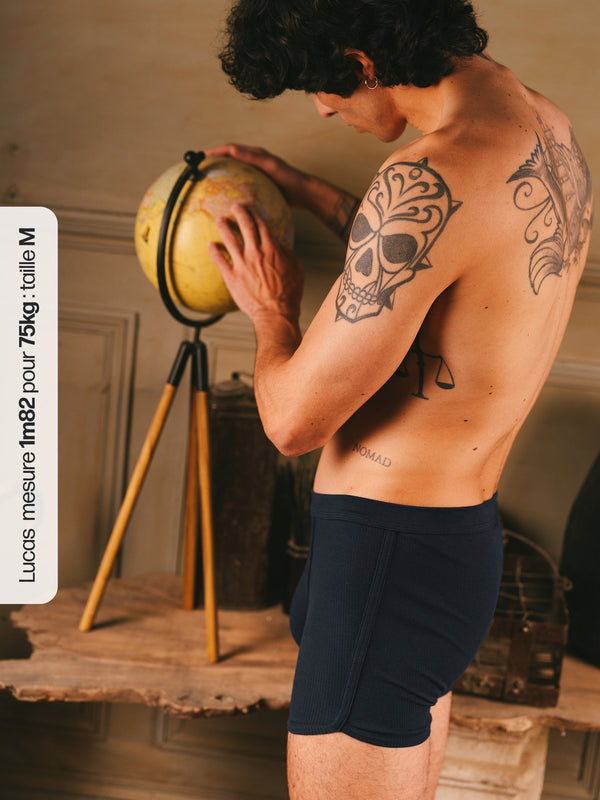 Pétrone boxer côtelé homme confortable coton biologique tencel lyocell bleu marine