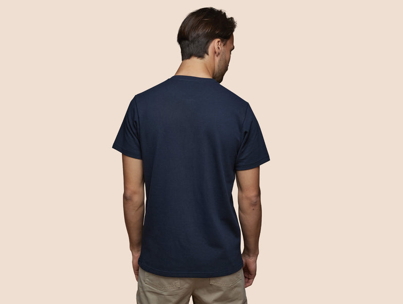 Pétrone Henley manches courtes coton bio tencel bleu marine homme