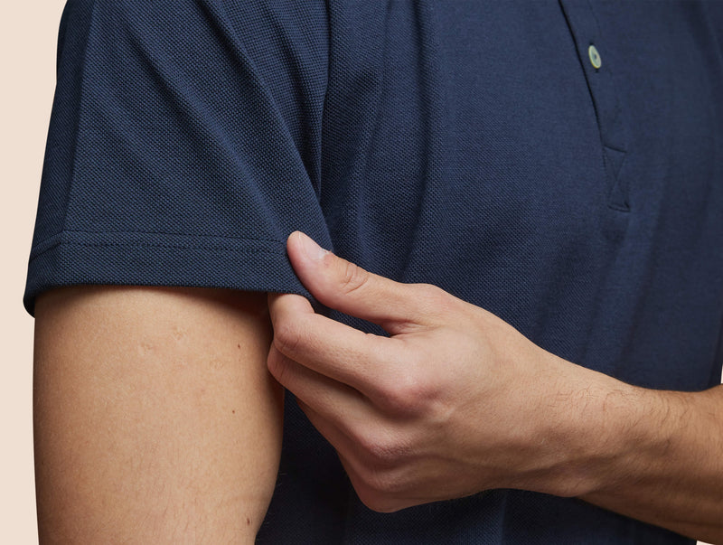 Pétrone Henley manches courtes coton bio tencel bleu marine homme