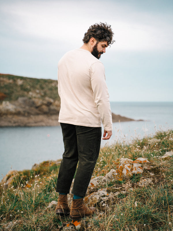 Pétrone Henley cormac manches longues coton bio beige homme