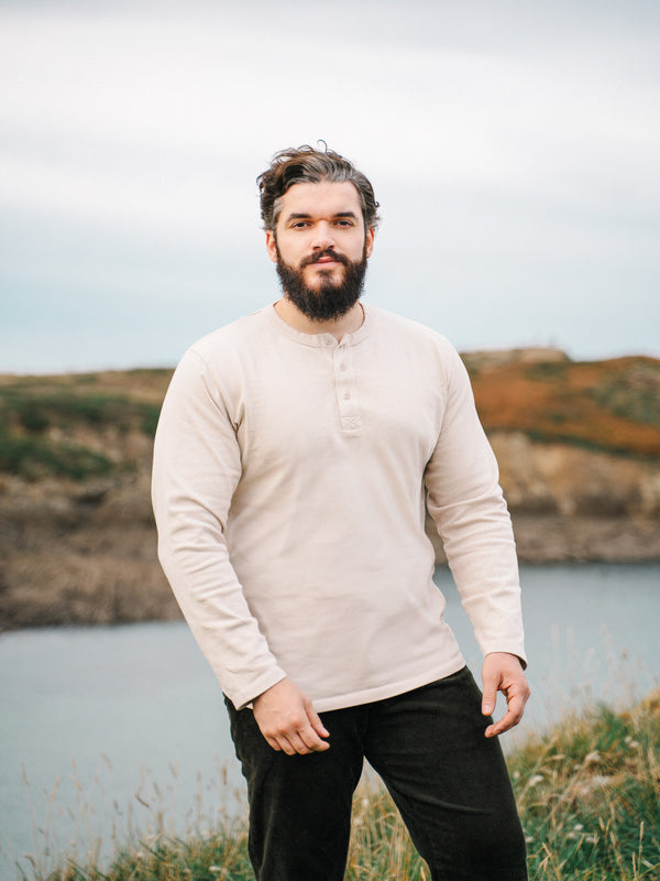 Pétrone Henley cormac manches longues coton bio beige homme