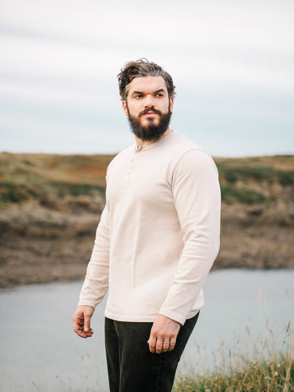 Pétrone Henley cormac manches longues coton bio beige homme