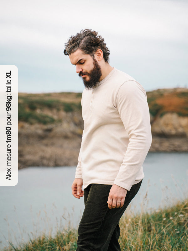 Pétrone Henley cormac manches longues coton bio beige homme