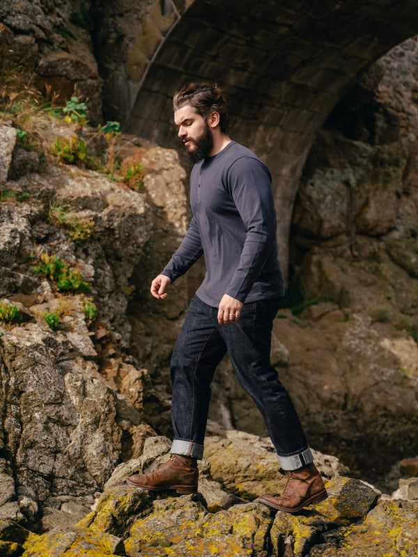 Pétrone Henley cormac manches longues coton bio bleu marine homme