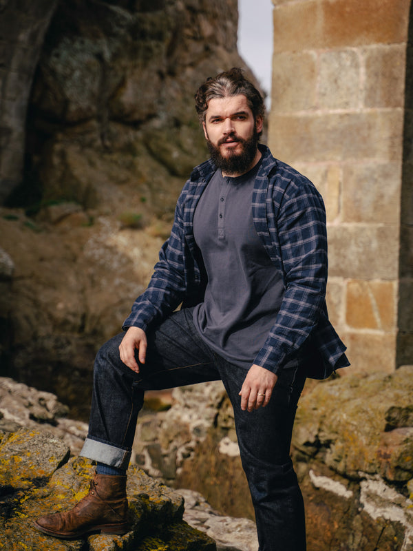 Pétrone Henley cormac manches longues coton bio bleu marine homme
