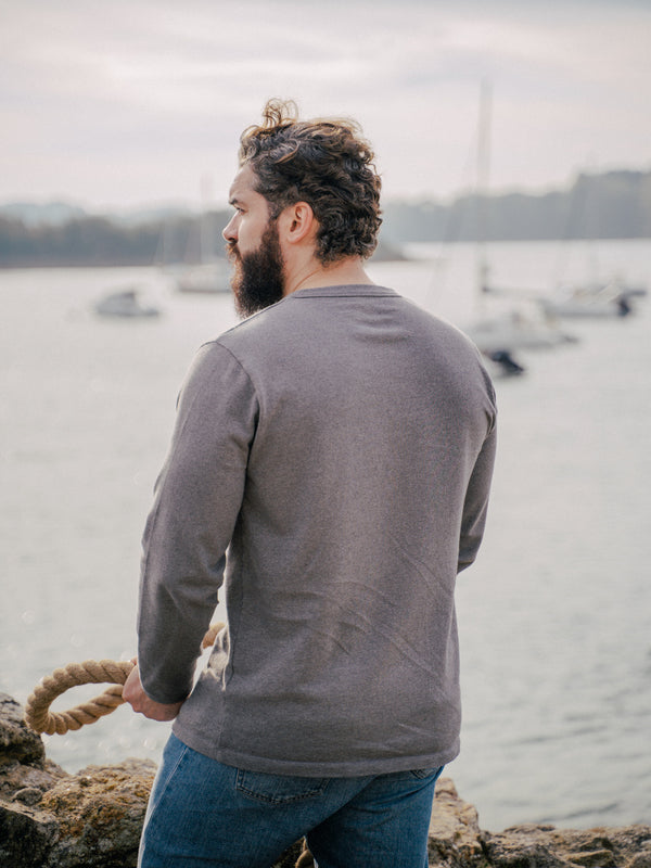 Pétrone Henley cormac manches longues coton bio gris moyen homme
