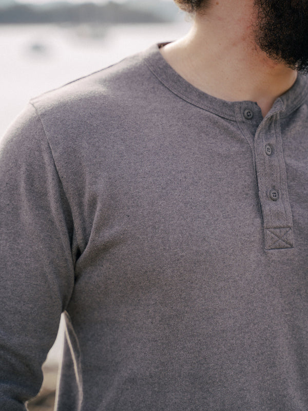 Pétrone Henley cormac manches longues coton bio gris moyen homme