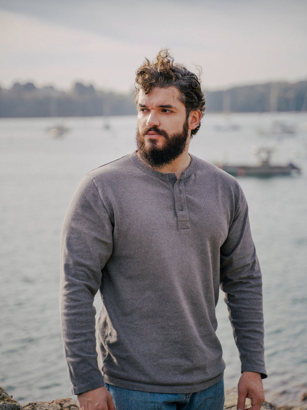 Pétrone Henley cormac manches longues coton bio gris moyen homme