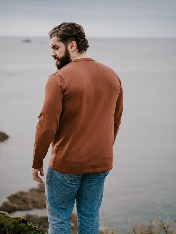 Pétrone Henley cormac manches longues coton bio noisette homme