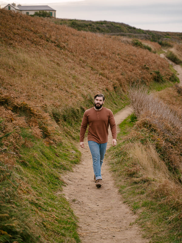 Pétrone Henley cormac manches longues coton bio noisette homme